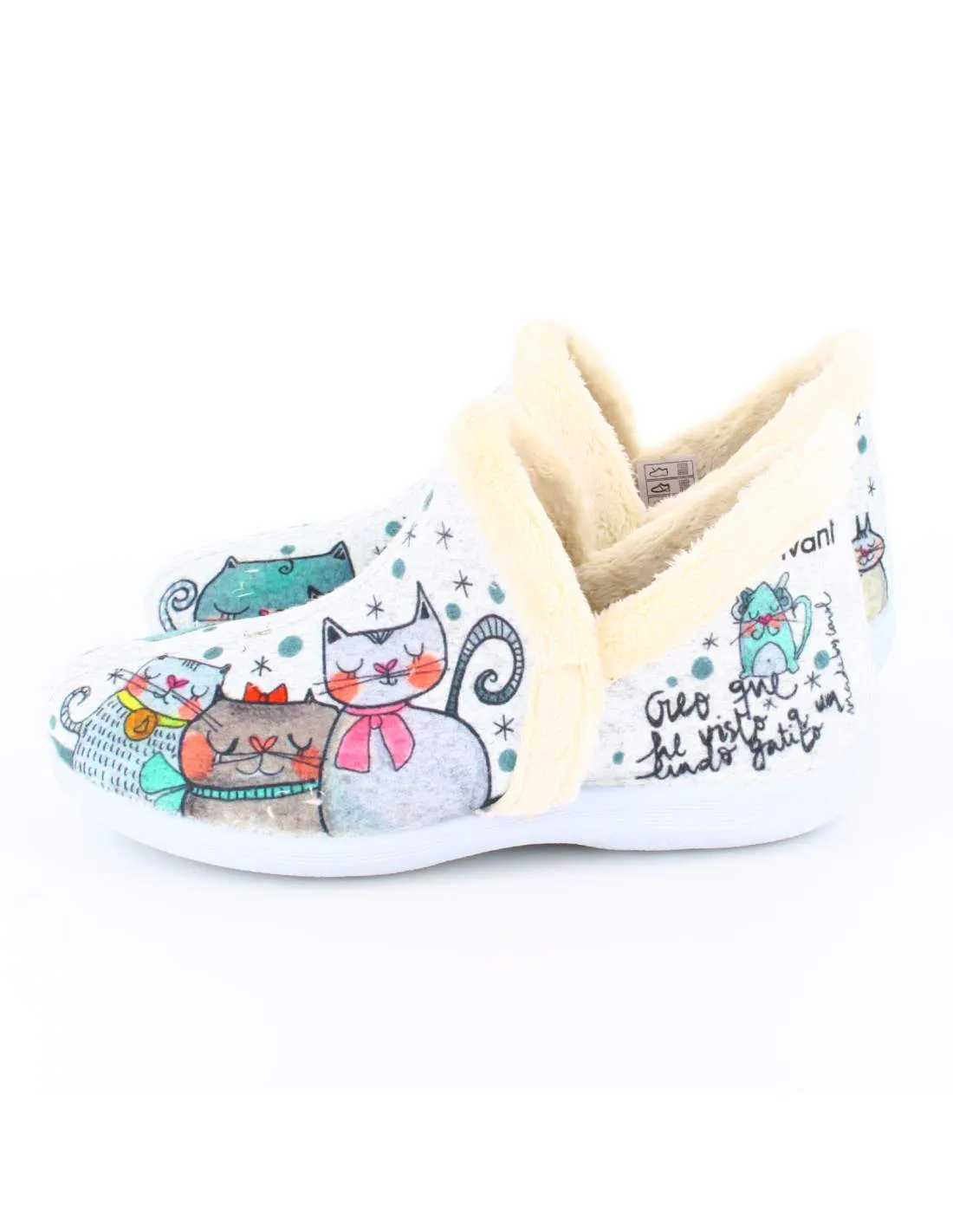 Zapatilla de Casa Fieltro Gatos Gris