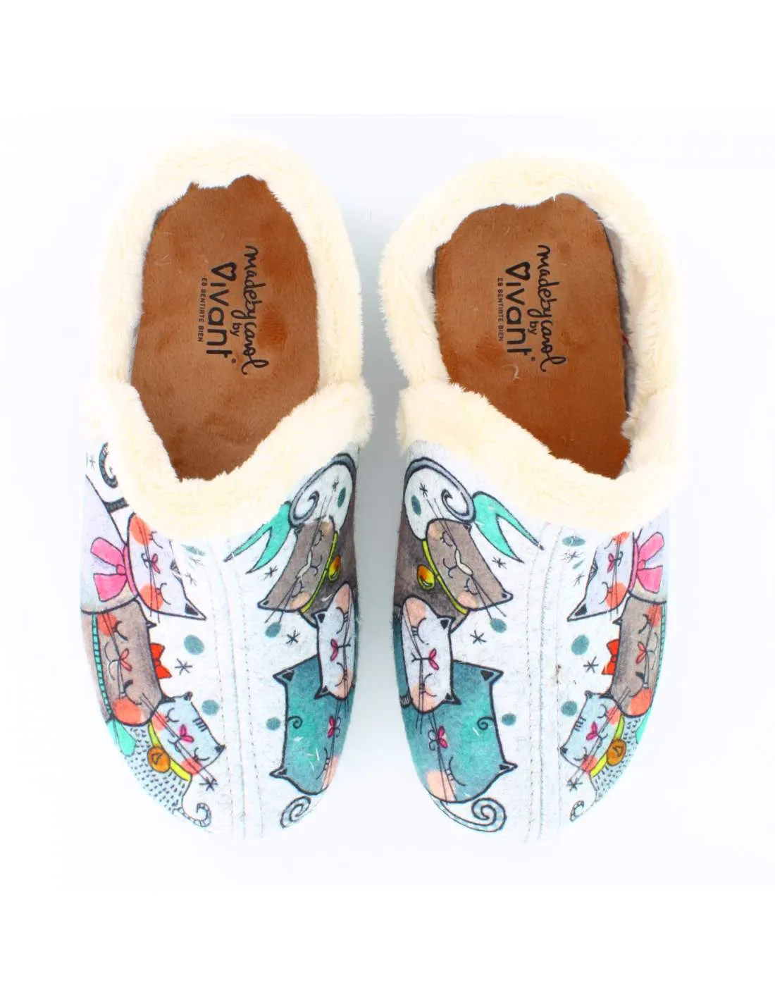 Zapatilla de Casa Fieltro Gatos Gris