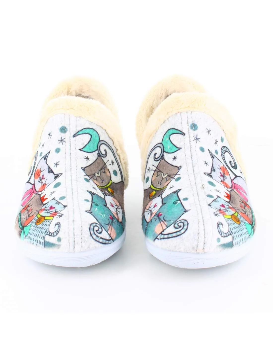 Zapatilla de Casa Fieltro Gatos Gris