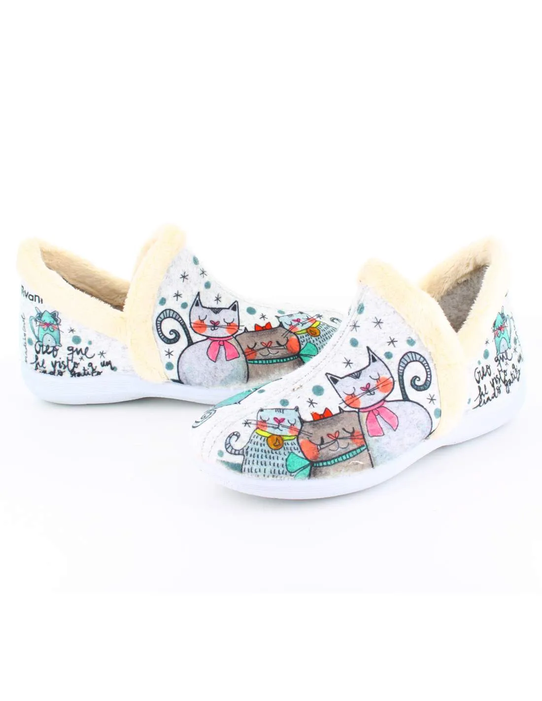 Zapatilla de Casa Fieltro Gatos Gris