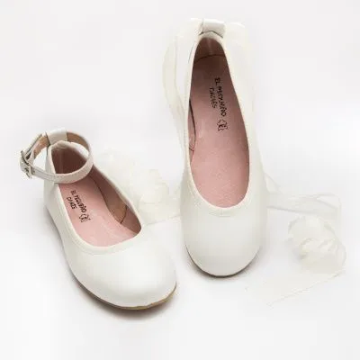 Zapato comunion bailarina beige con cintas