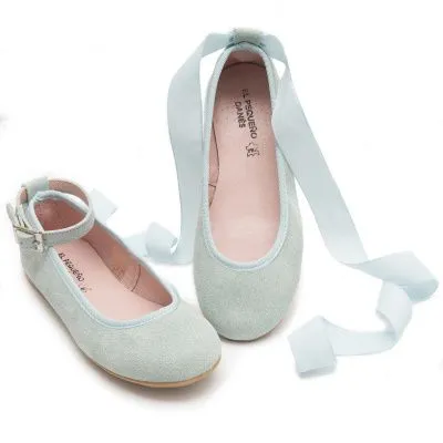 Zapato comunion bailarina celeste con cintas
