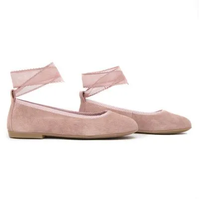 Zapato comunion bailarina rosa con cintas