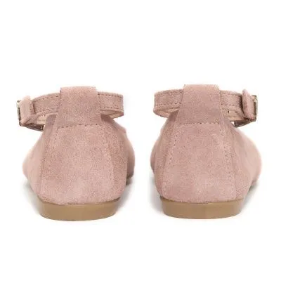 Zapato comunion bailarina rosa con cintas