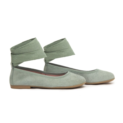 Zapato comunion bailarina verde agua con cintas