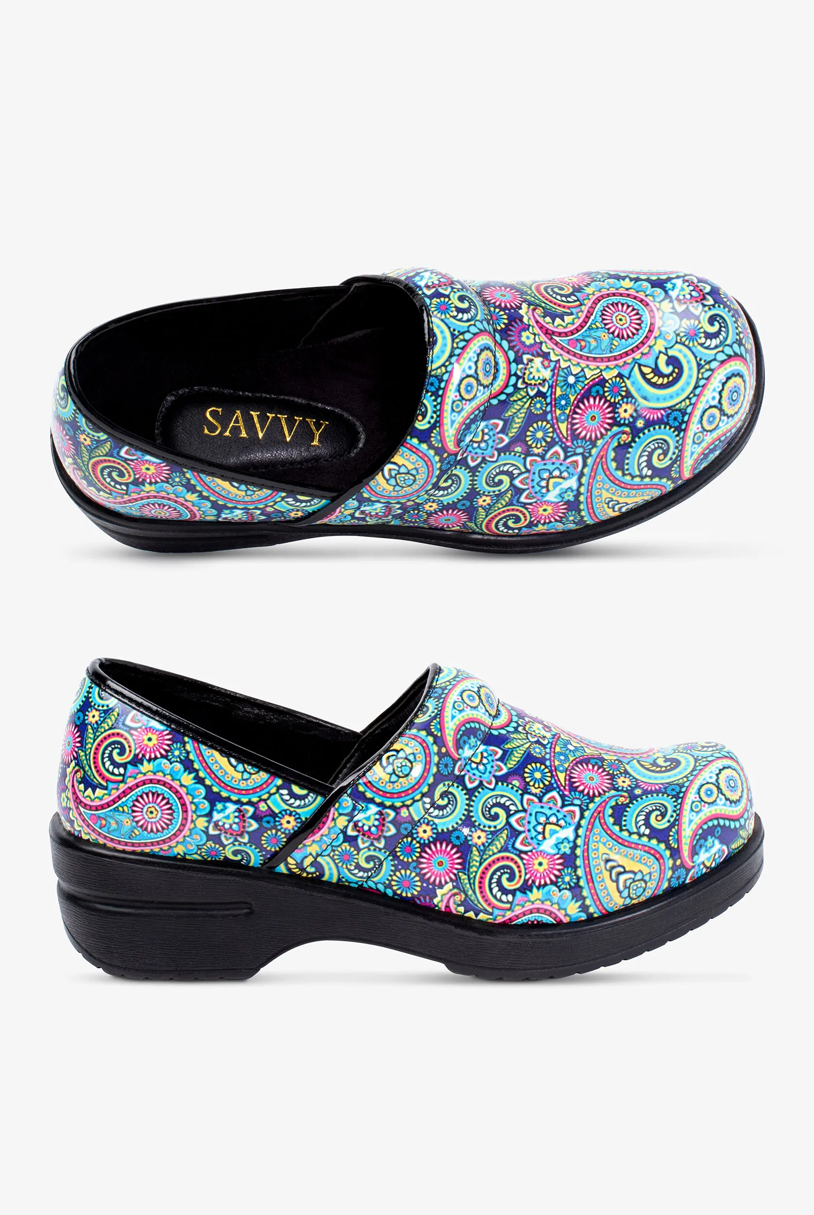 Zuecos de enfermería Savvy Brandy Paisley 2 para mujer